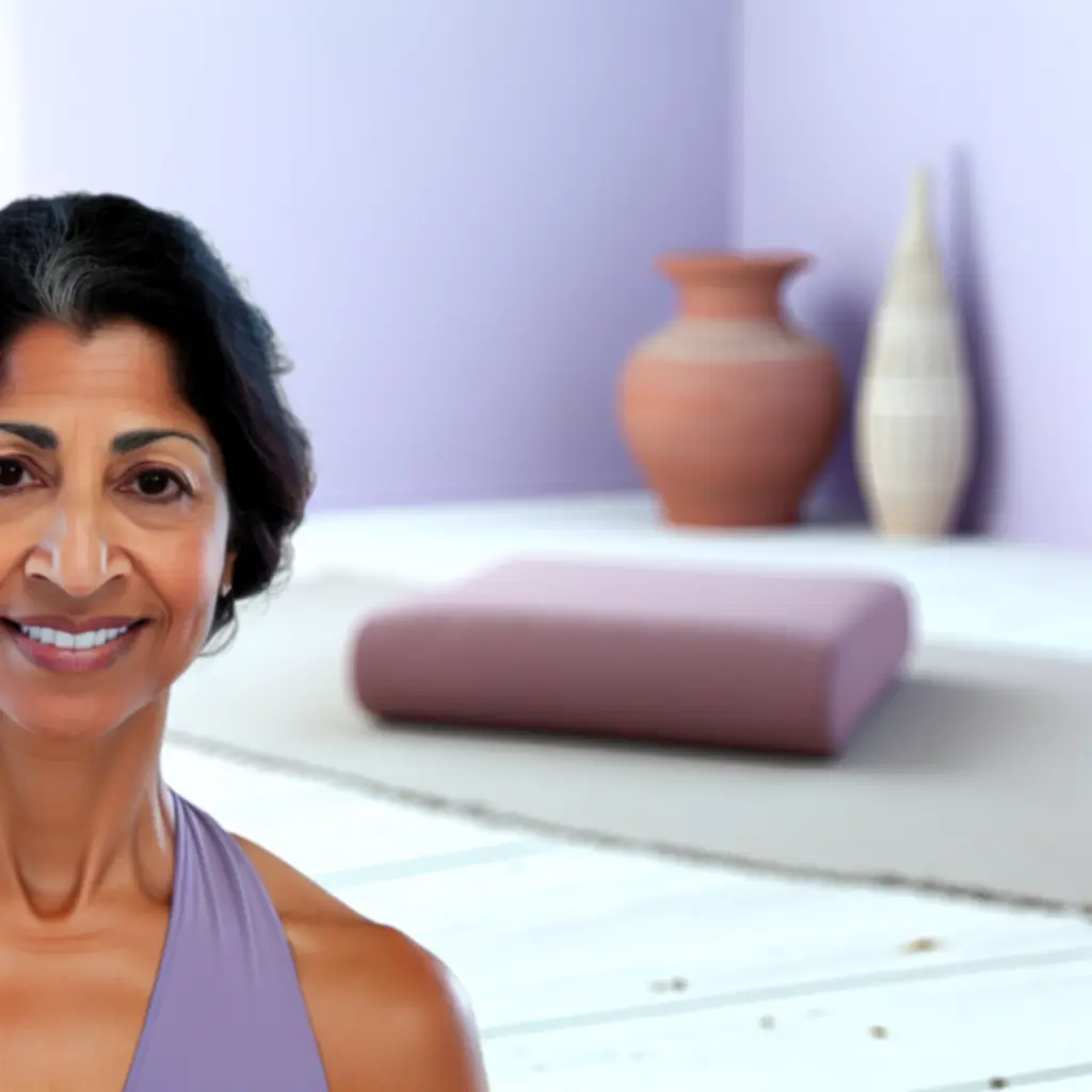 Mosolygó jógaoktató portréja a ZeenFlowStudio-ban.