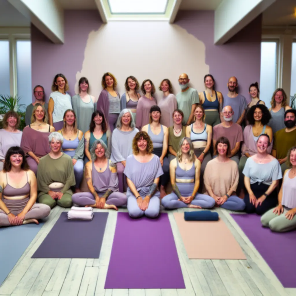 A ZeenFlowStudio teljes oktatói csapata mosolyogva, barátságos hangulatban a stúdióban.