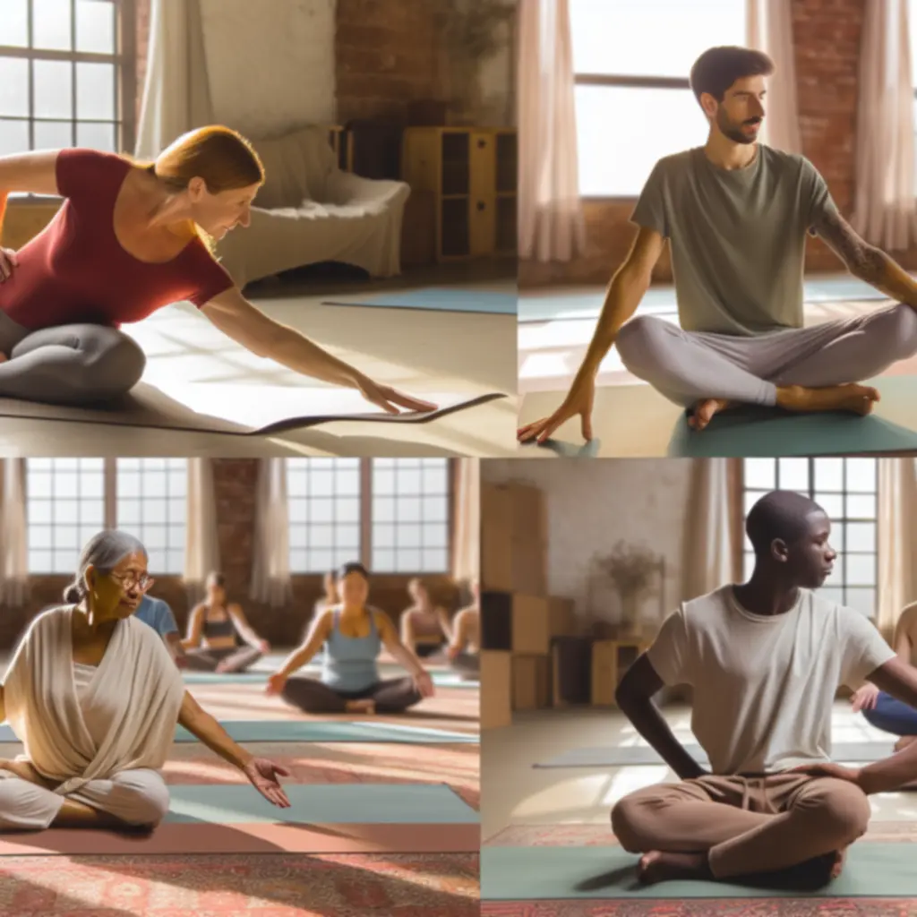 Jógaoktatók csoportórát vezetnek a ZeenFlowStudio napfényes termében.