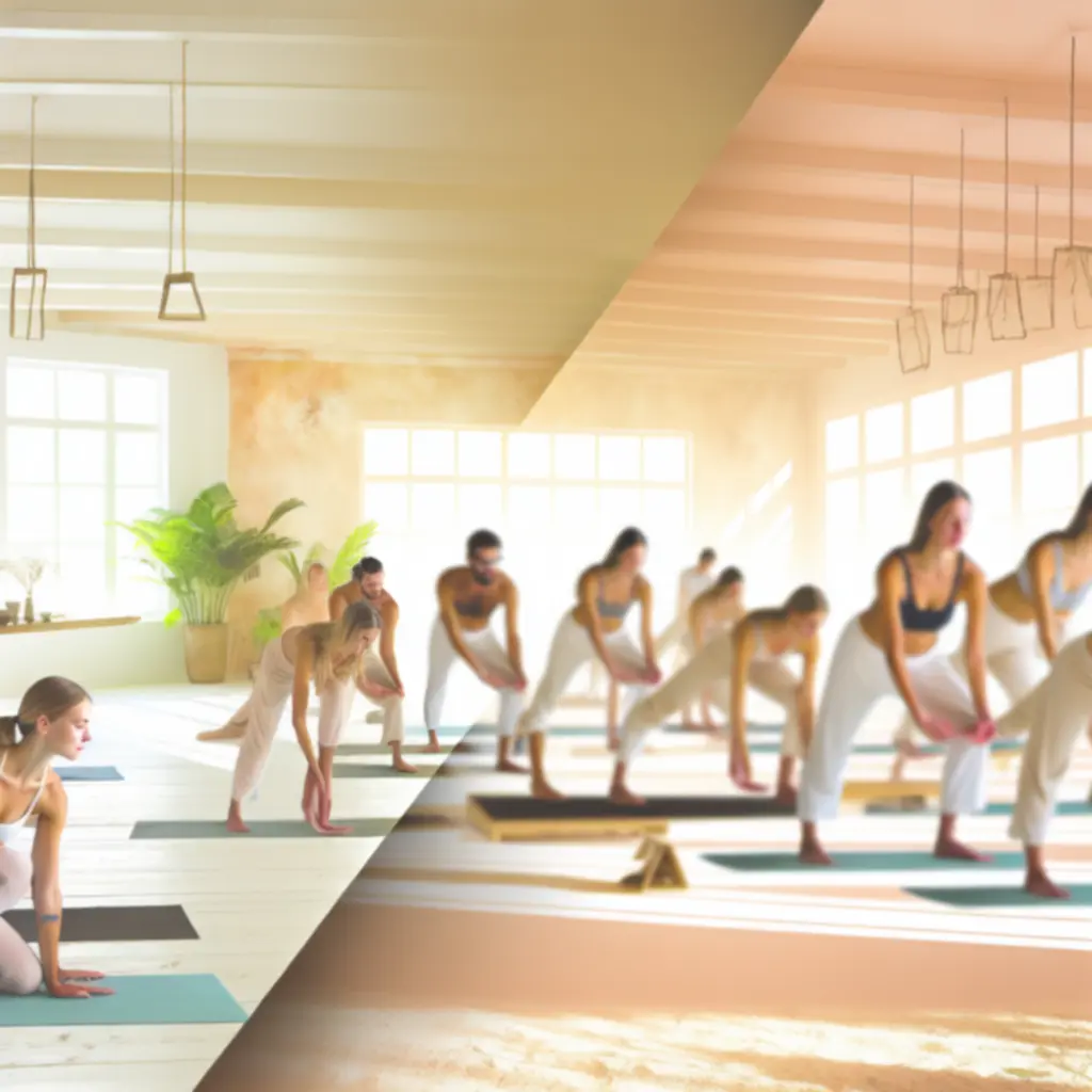 Jógaoktatók gyakorlás közben a ZeenFlowStudio tágas, napfényes termében.