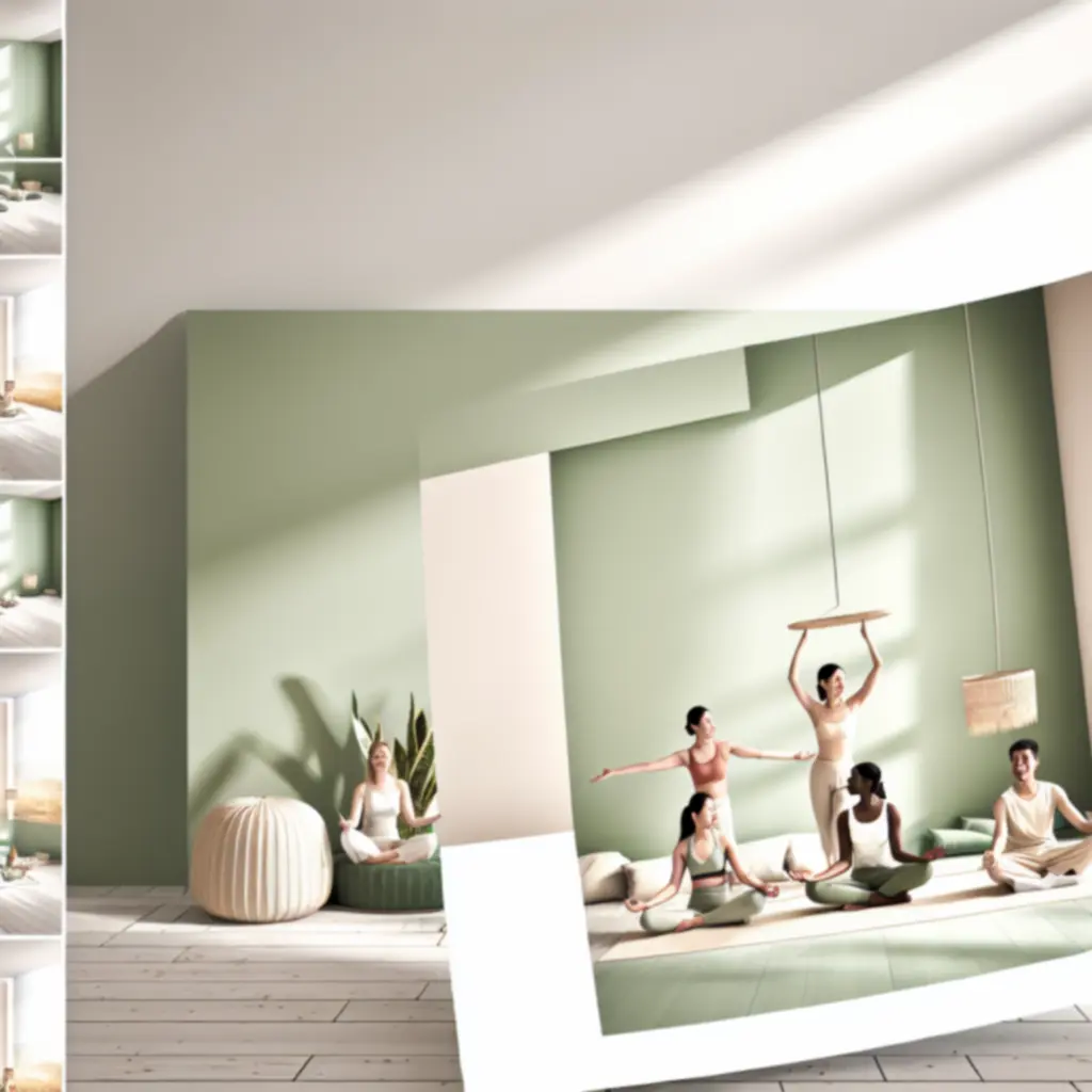 Nyugodt, napfényes jóga stúdió, ahol vendégek csendben gyakorolnak a ZeenFlowStudio-ban.