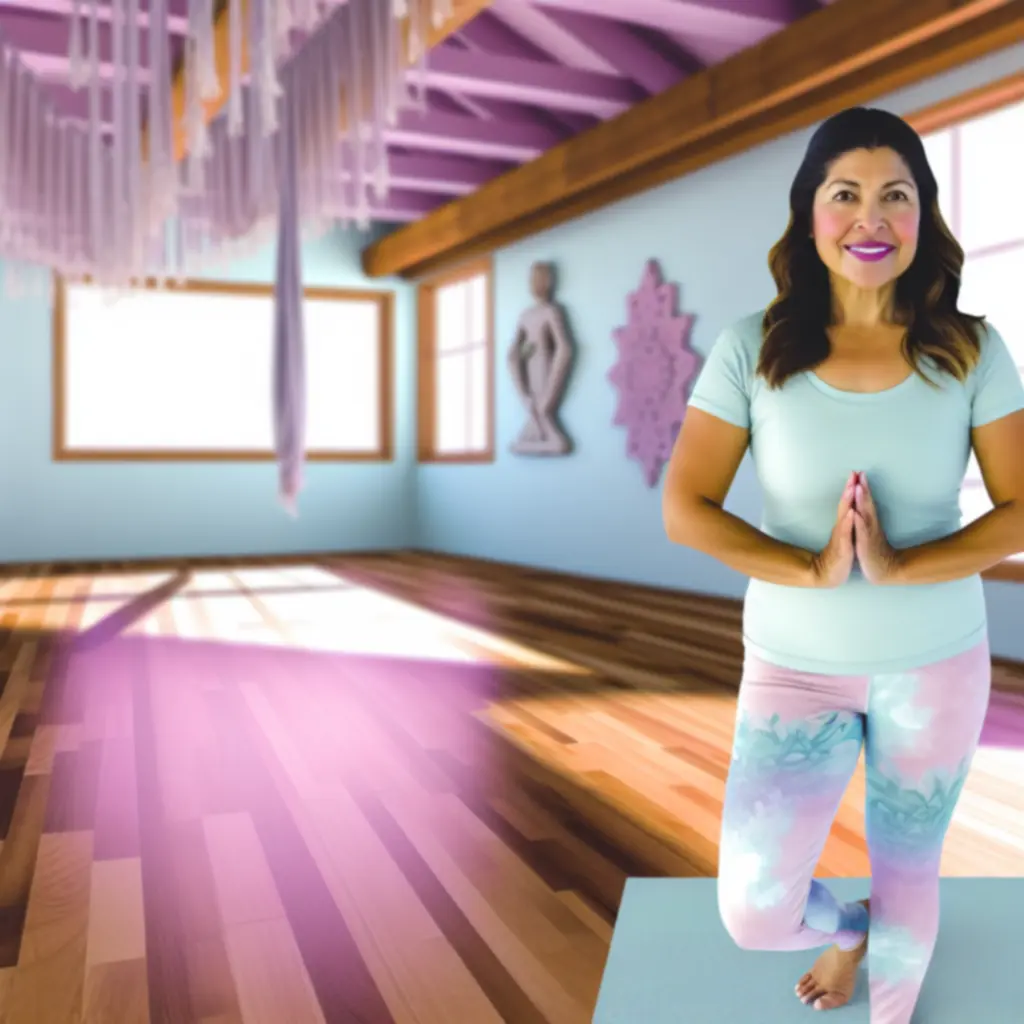 Jógatanár portréja világos, nyugodt stúdiókörnyezetben