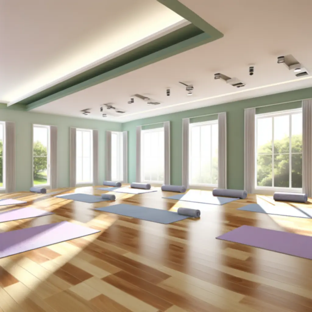 Napfényes, letisztult jógastúdió belső tér a ZeenFlowStudio-ban